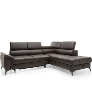 Skórzany Narożnik Mocca z Funkcją Spania