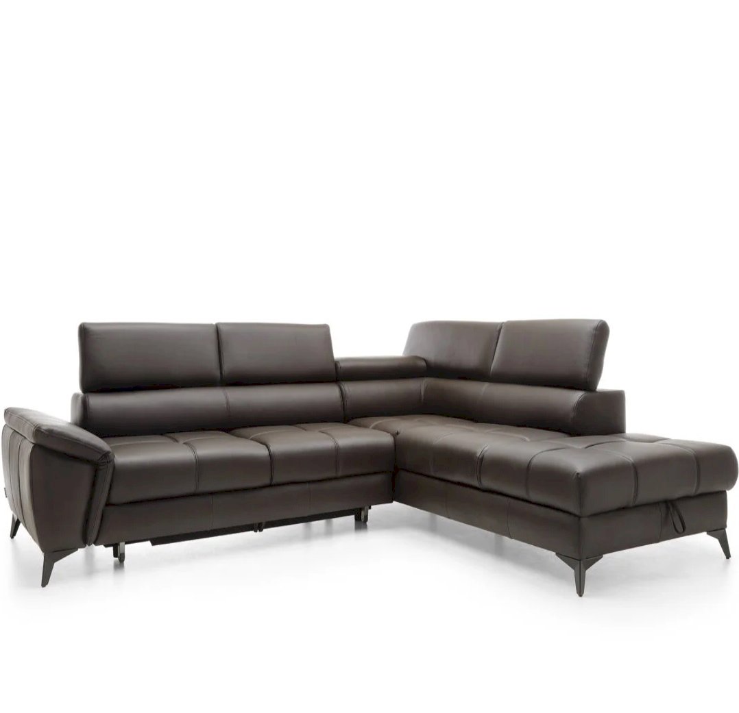 Skórzany Narożnik Mocca z Funkcją Spania