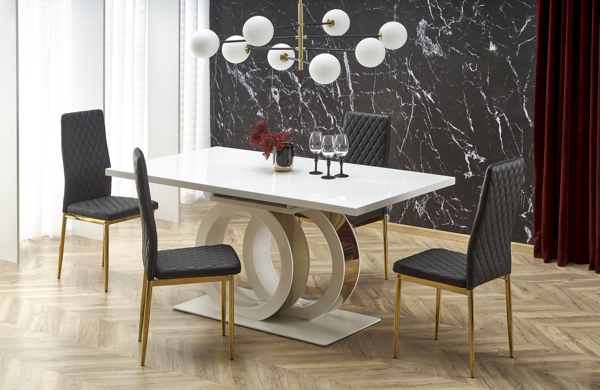 GALARDO stół rozkładany, biały / złoty