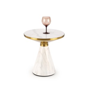 TALBI  ława biały marmur / biały / złoty