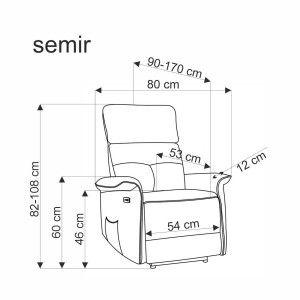 SEMIR fotel z funkcja elektrycznego rozkładania / gniazdo USB, cynamonowy