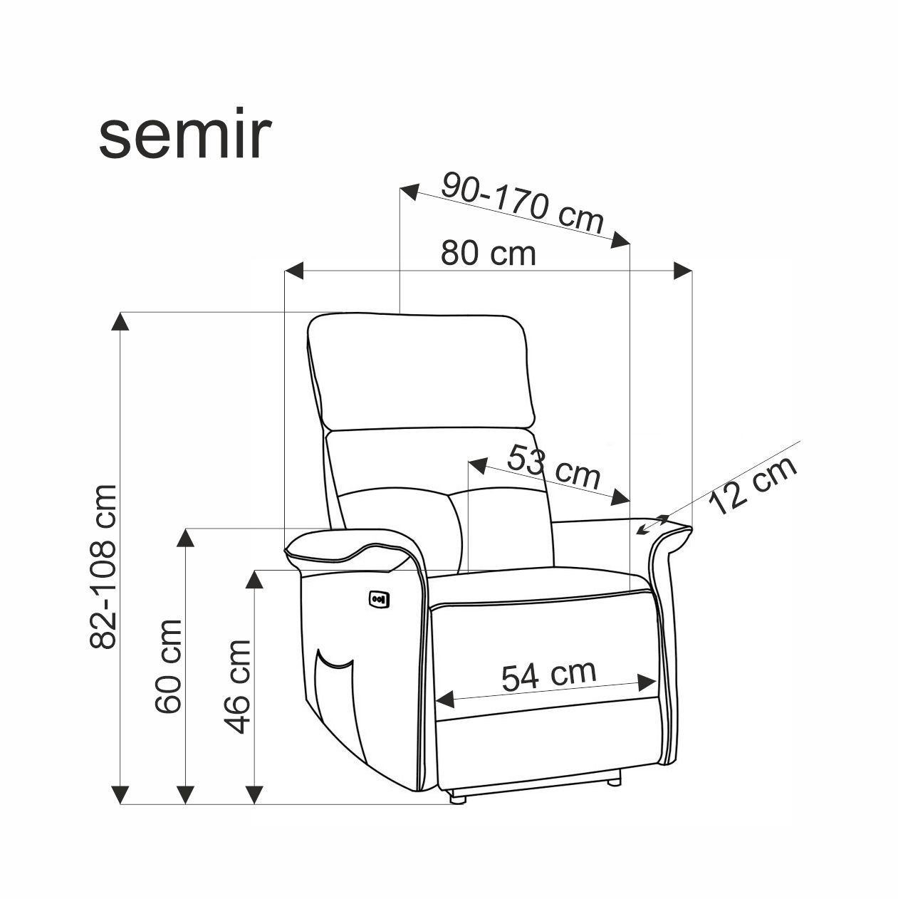 SEMIR fotel z funkcja elektrycznego rozkładania / gniazdo USB, cynamonowy