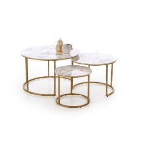 GILDA zestaw 3 ław, biały marmur / złoty (1p=1set)