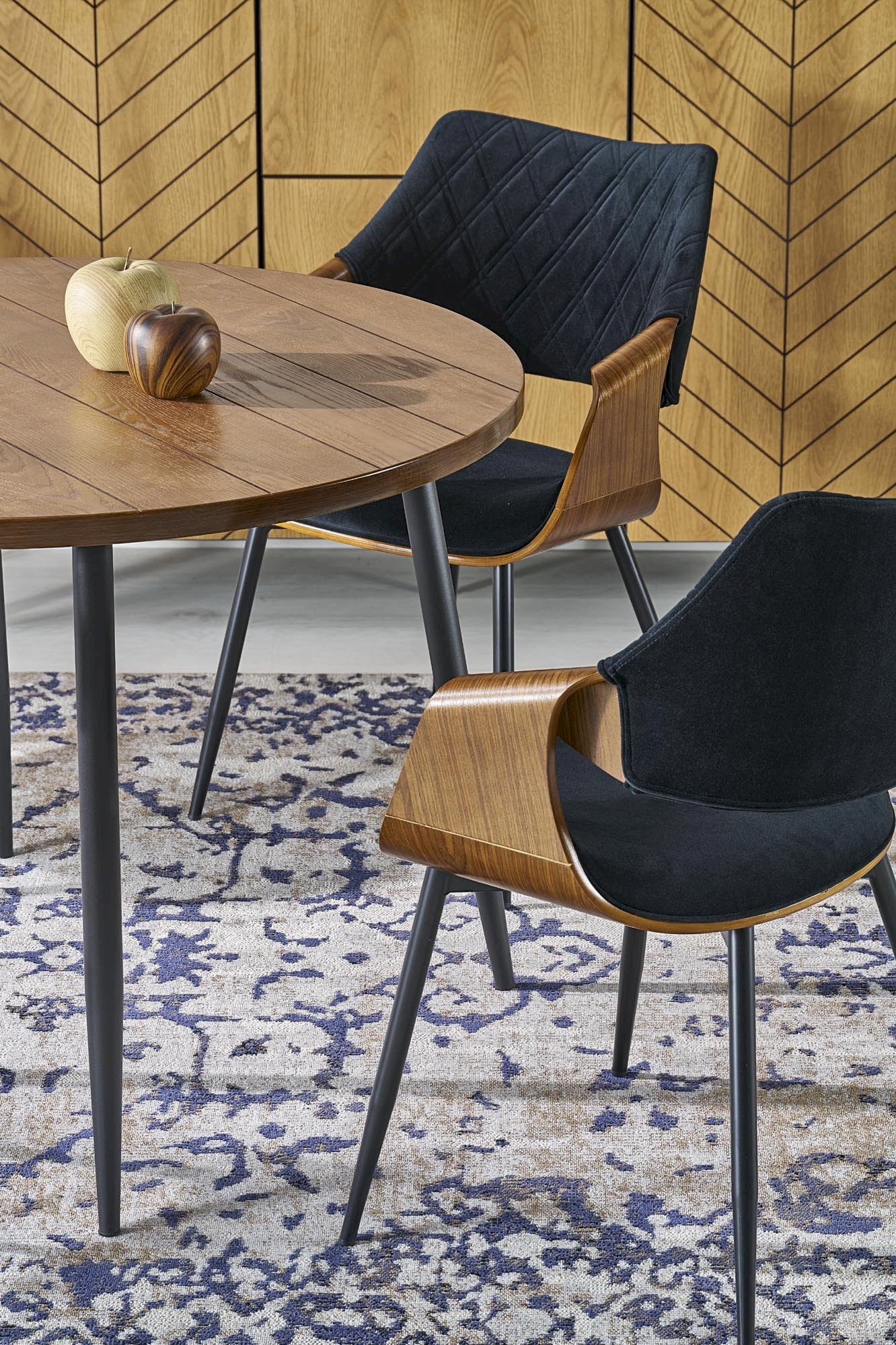 BARRY stół okrągły, blat - orzechowy, nogi - czarny