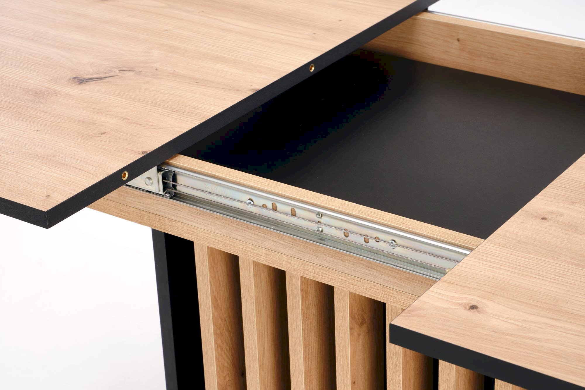 WILSON stół rozkładany, blat - dąb artisan / czarny, nogi - dąb artisan / czarny