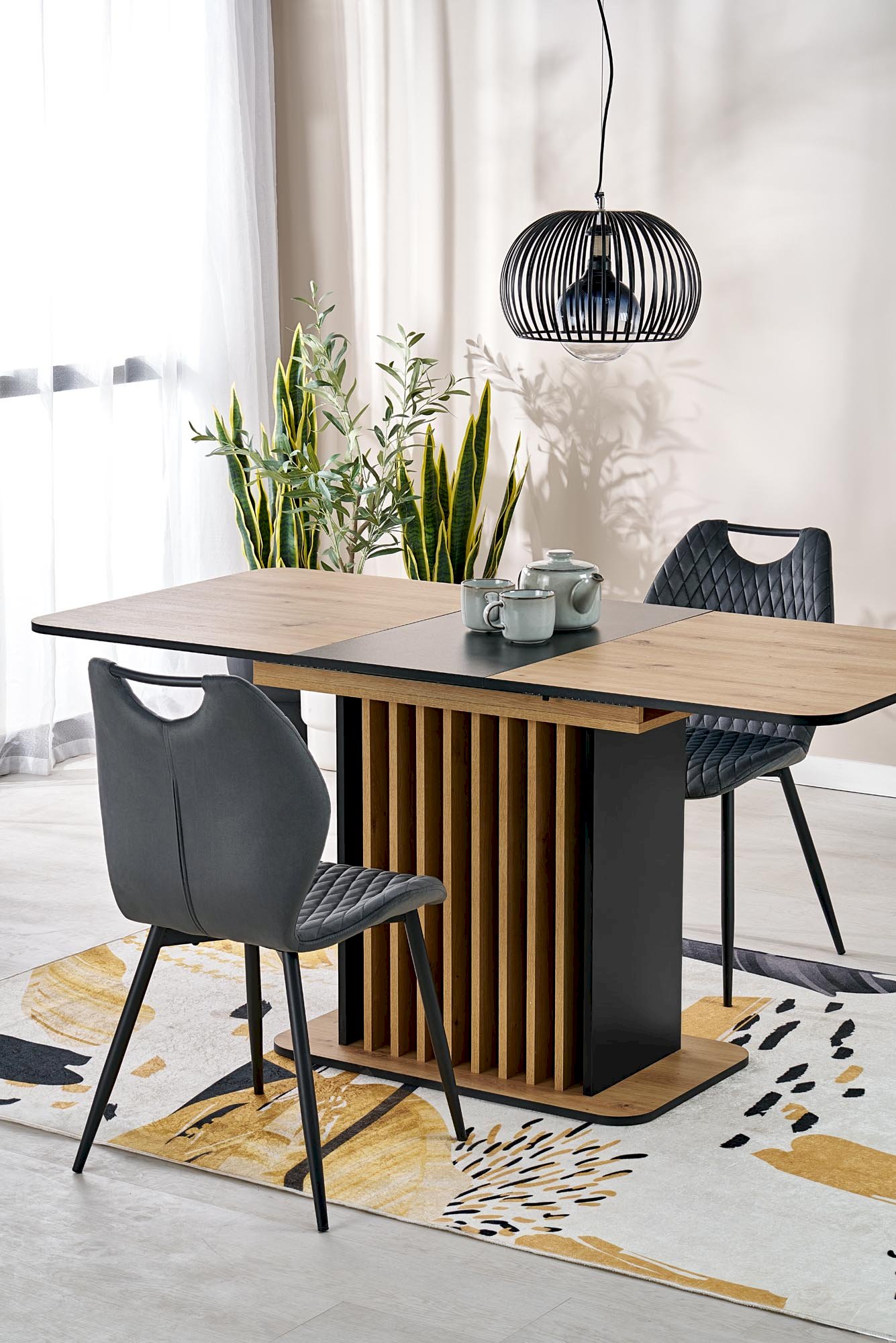 WILSON stół rozkładany, blat - dąb artisan / czarny, nogi - dąb artisan / czarny