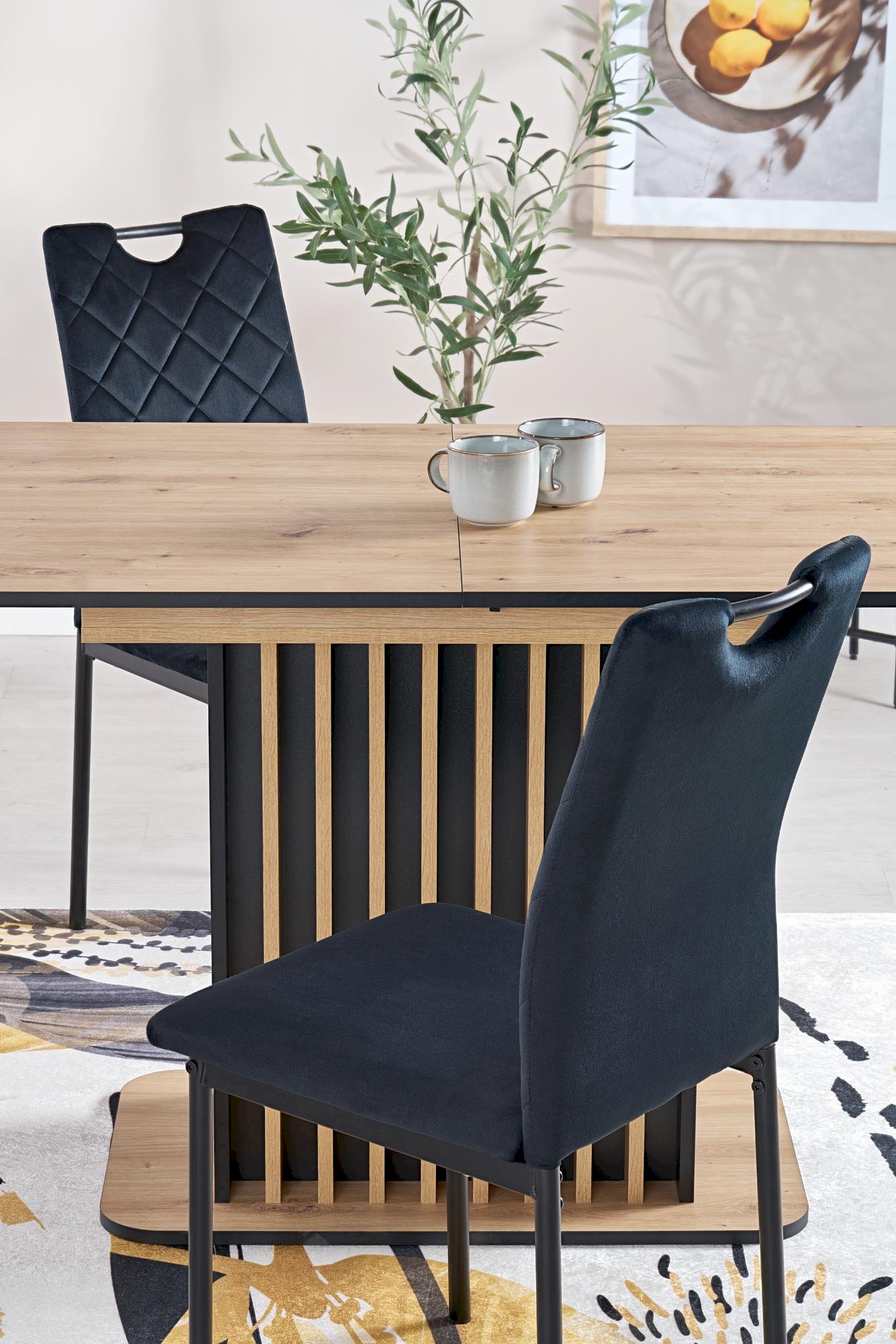 WILSON stół rozkładany, blat - dąb artisan / czarny, nogi - dąb artisan / czarny