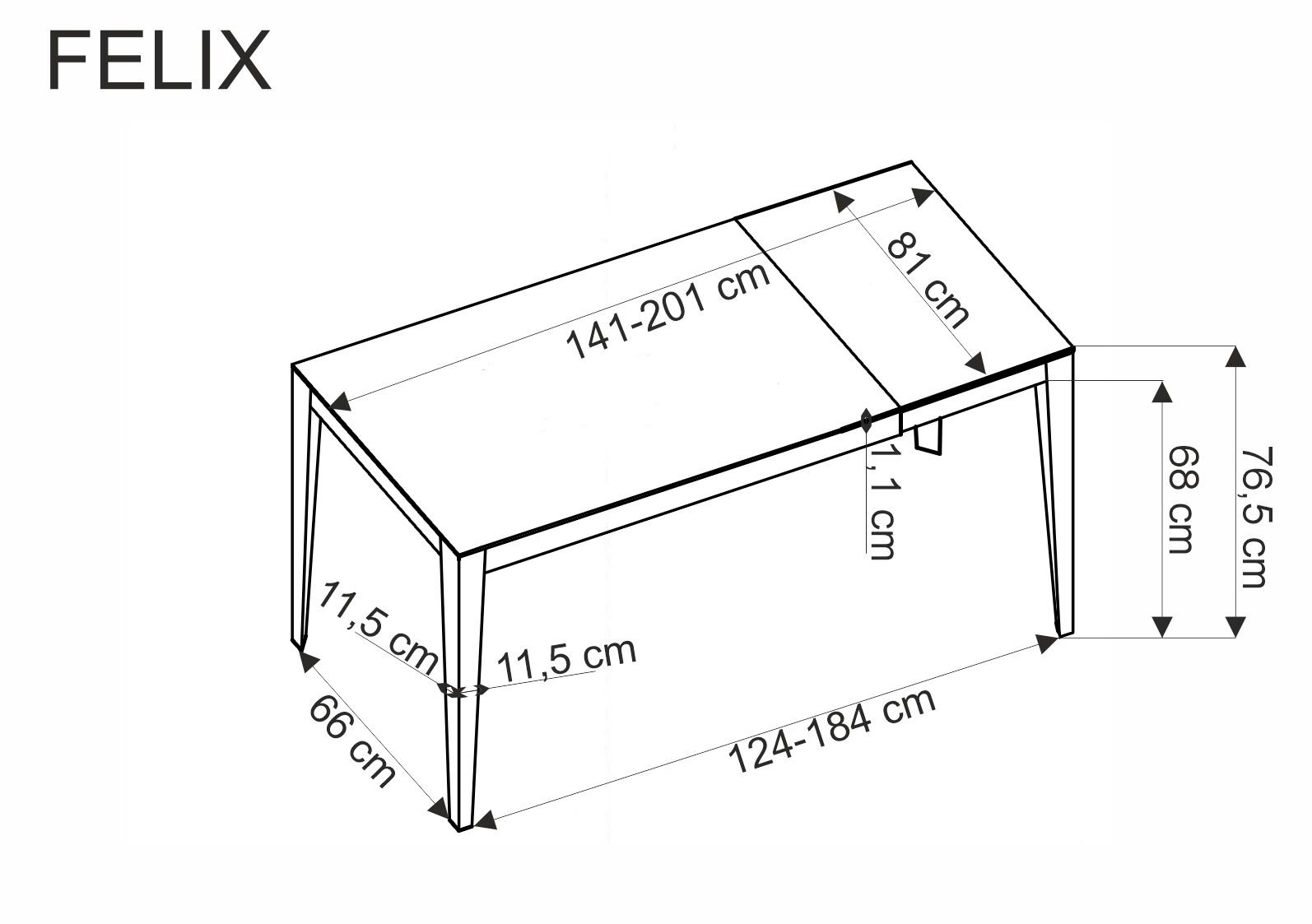 FELIX stół rozkładany, blat - popielaty marmur, nogi - czarny