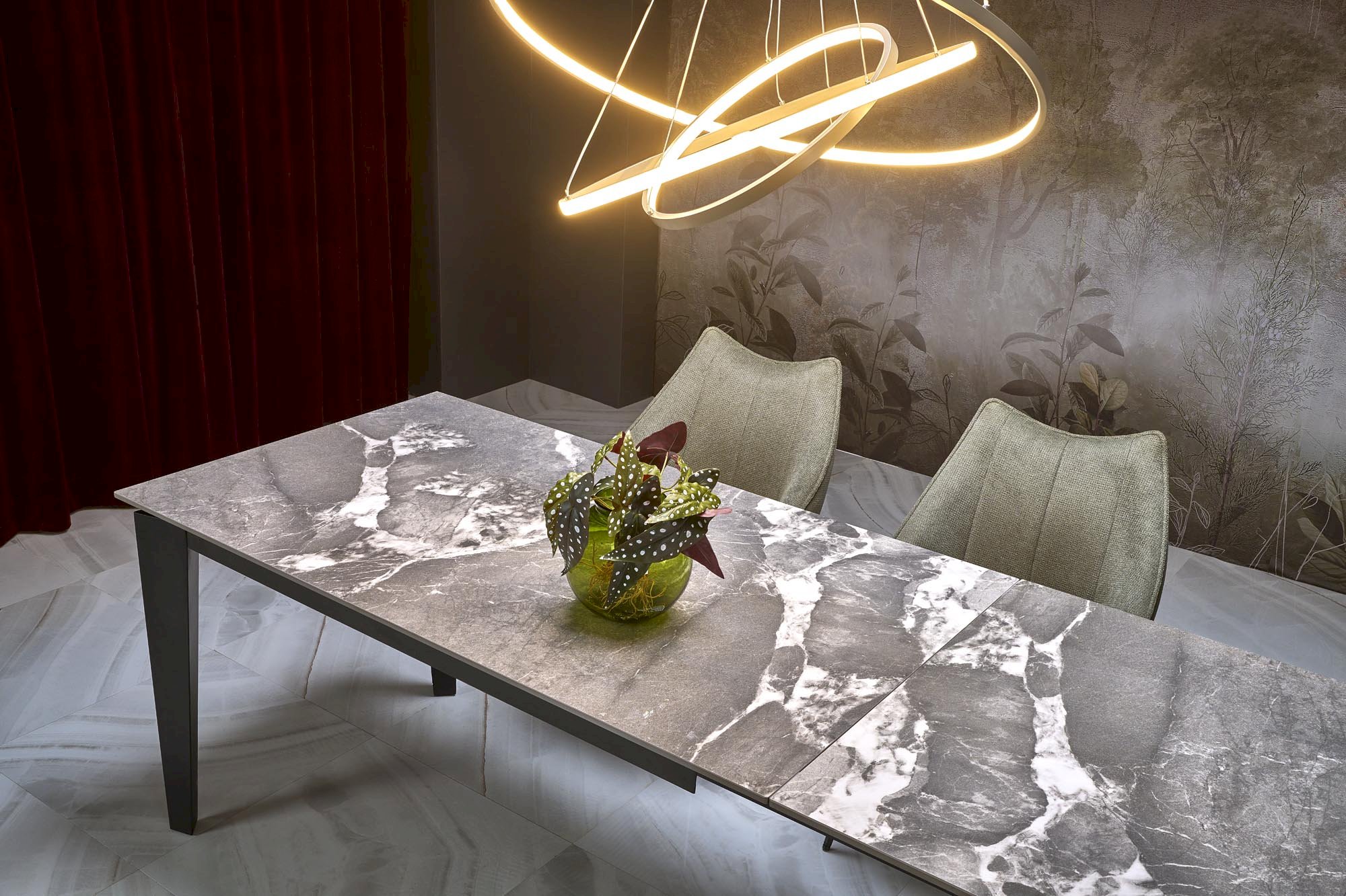 FELIX stół rozkładany, blat - popielaty marmur, nogi - czarny