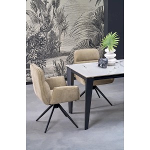 FELIX stół rozkładany, blat - biały marmur, nogi - czarny