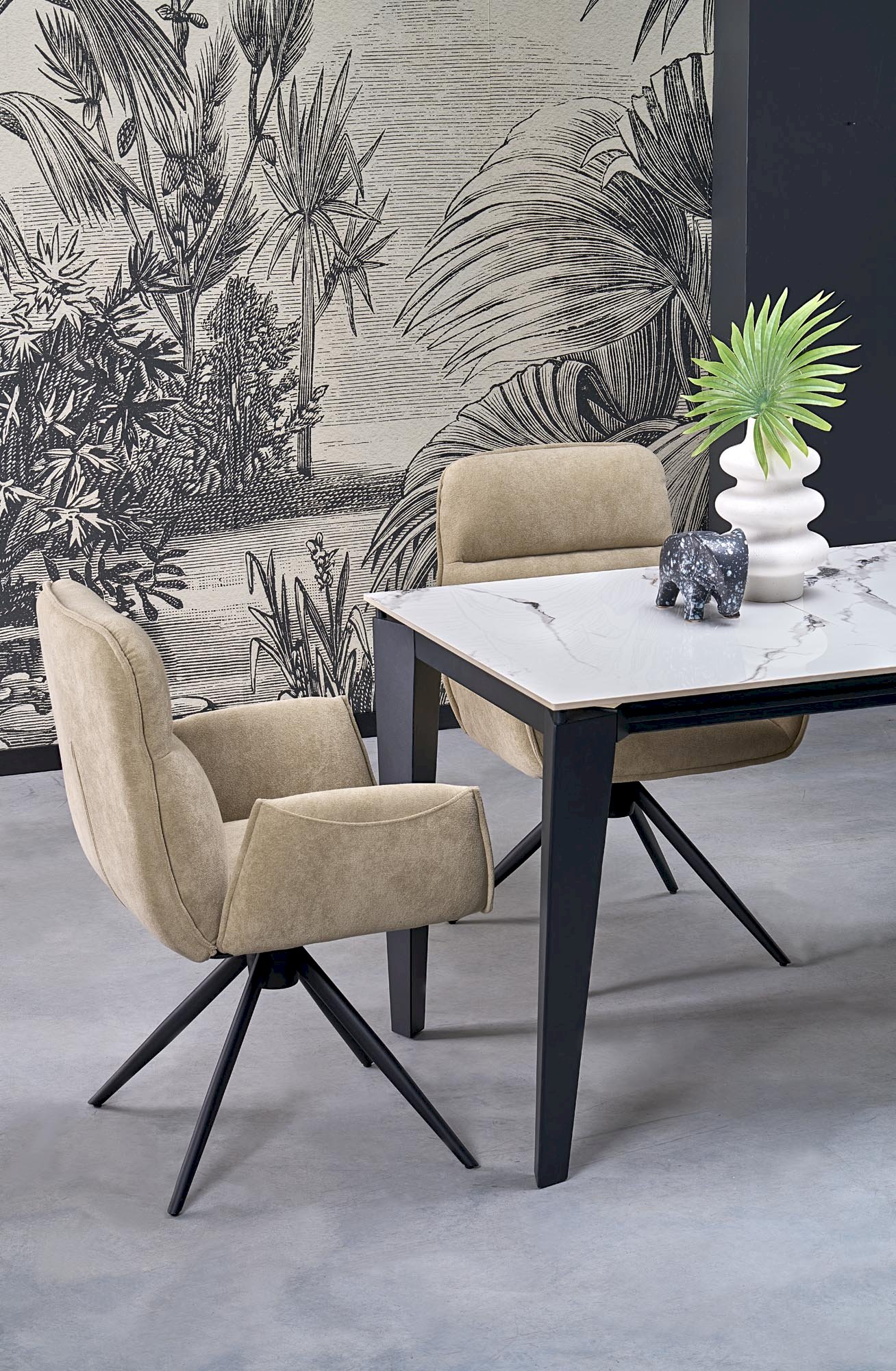 FELIX stół rozkładany, blat - biały marmur, nogi - czarny