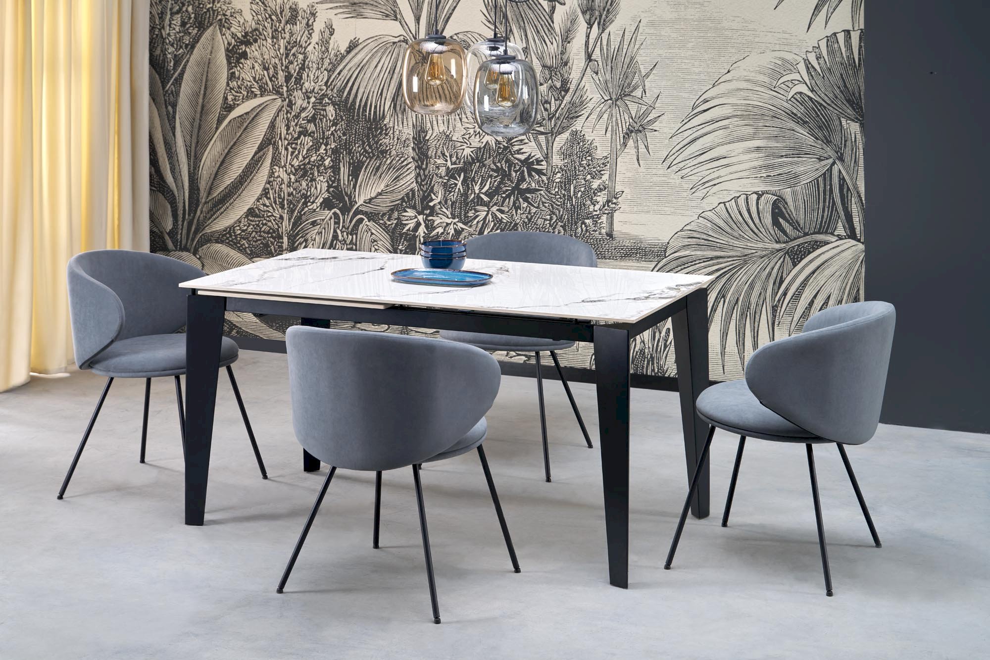 FELIX stół rozkładany, blat - biały marmur, nogi - czarny