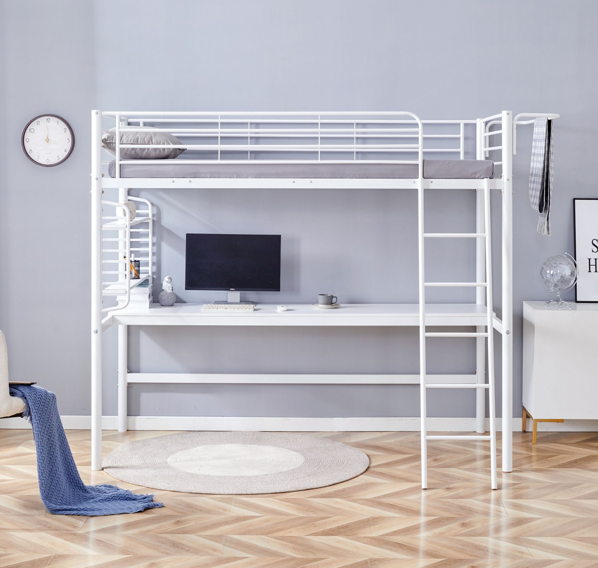 DOLCE łóżko piętrowe z biurkiem i organizerem, biały