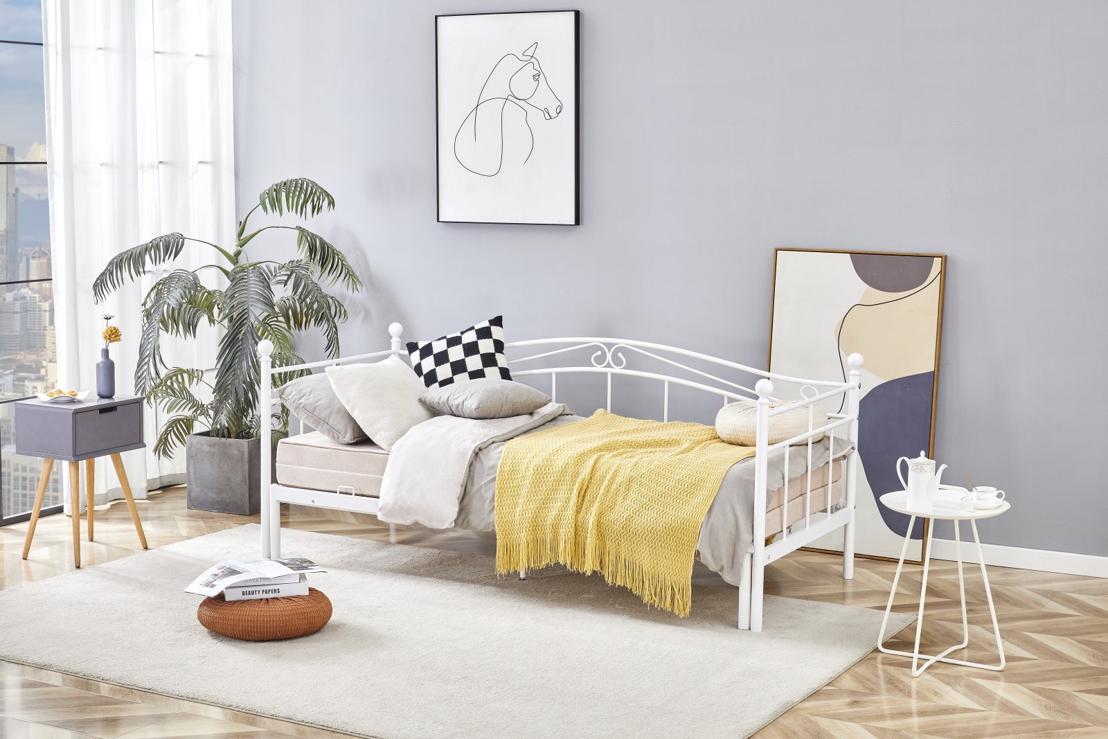 ARIZA łóżko z wysuwanym dodatkowym materacem, biały