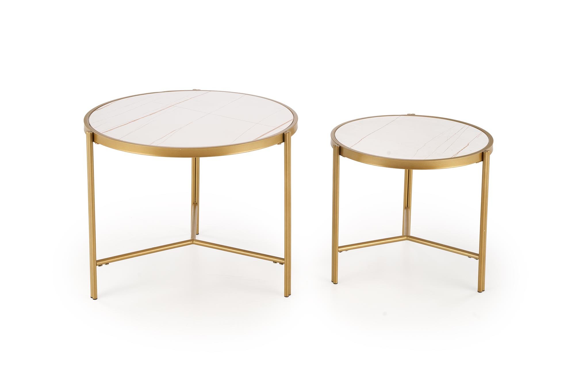 FATIMA zestaw 2 ław, biały marmur / złoty