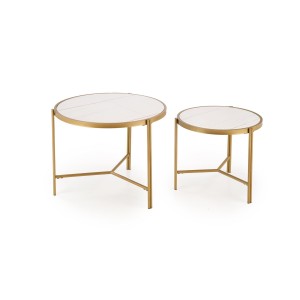 FATIMA zestaw 2 ław, biały marmur / złoty