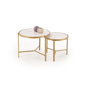 FATIMA zestaw 2 ław, biały marmur / złoty