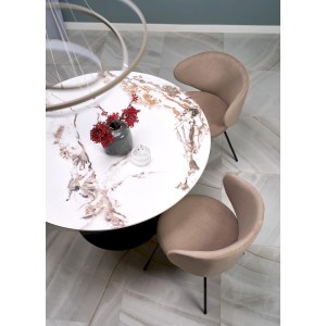 GARET stół okrągły, biały marmur / czarny