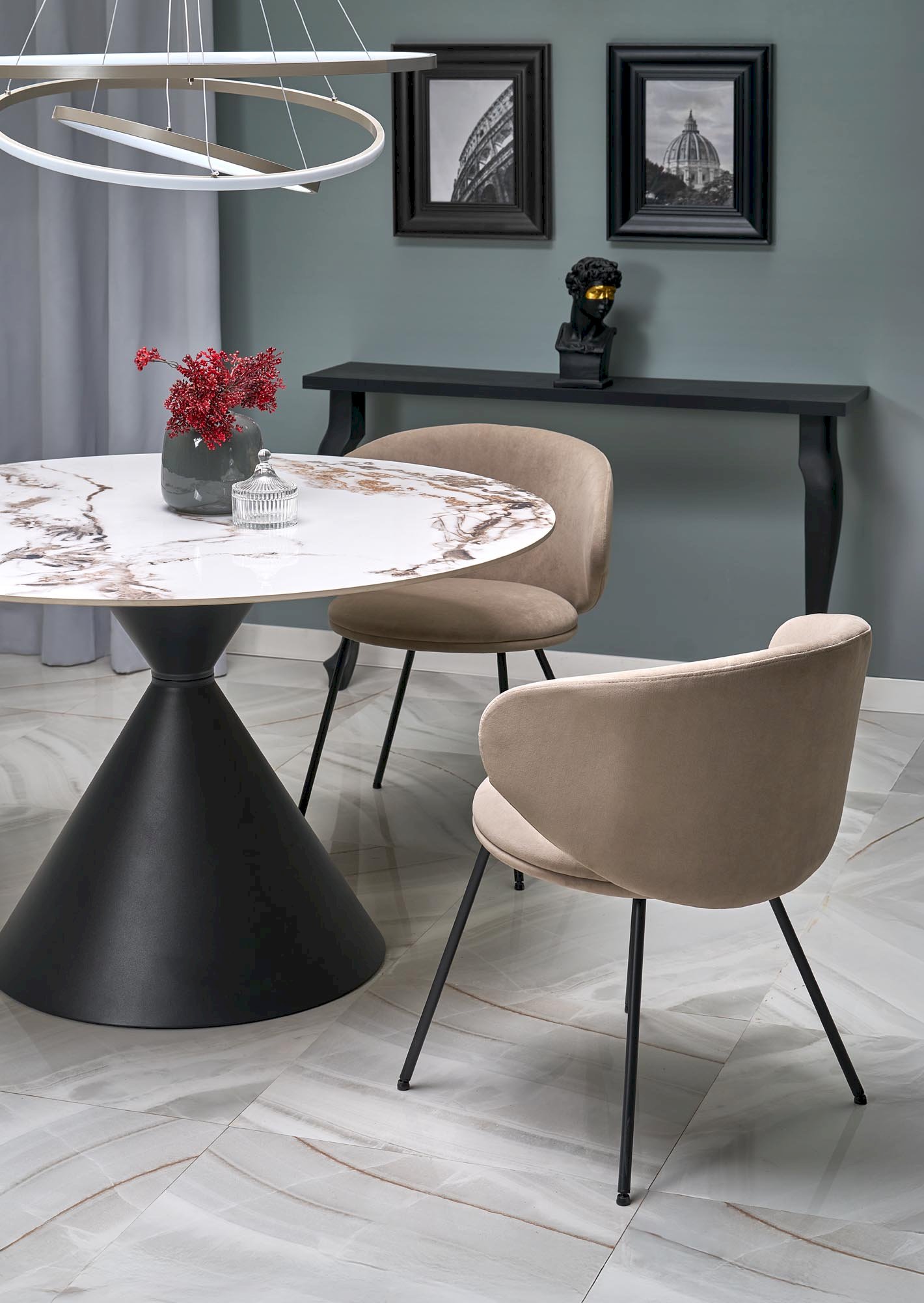 GARET stół okrągły, biały marmur / czarny