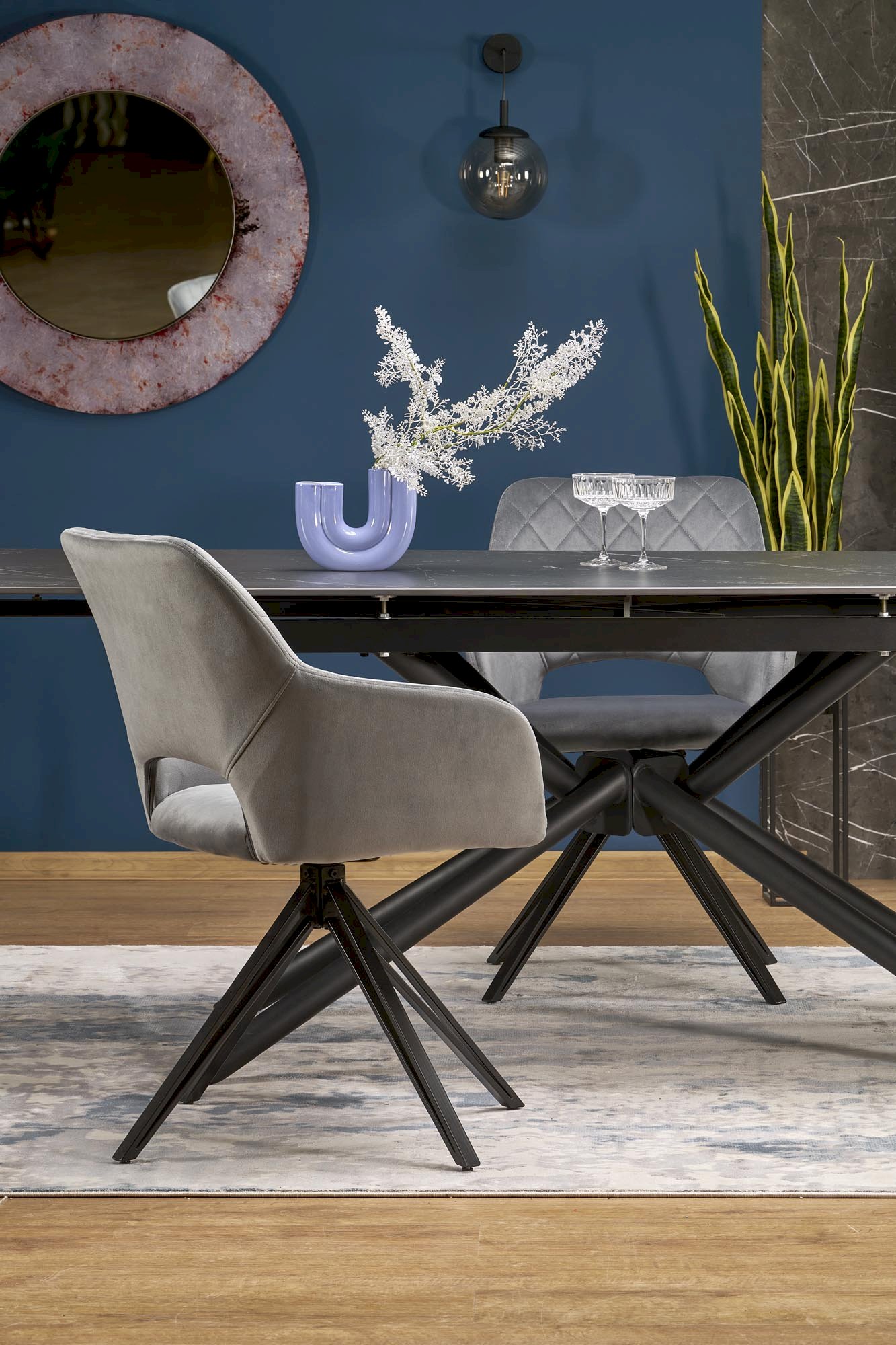 VITORINO stół rozkładany, blat - czarny marmur, nogi - czarny