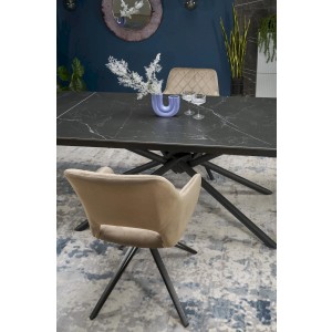 VITORINO stół rozkładany, blat - czarny marmur, nogi - czarny