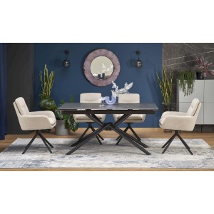 VITORINO stół rozkładany, blat - czarny marmur, nogi - czarny