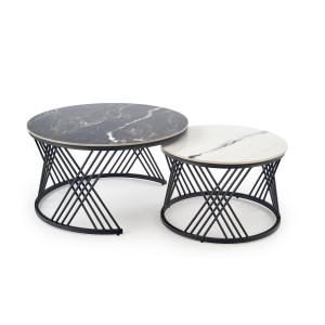 FLAMINGO zestaw 2 ław, czarny marmur / biały marmur / czarny