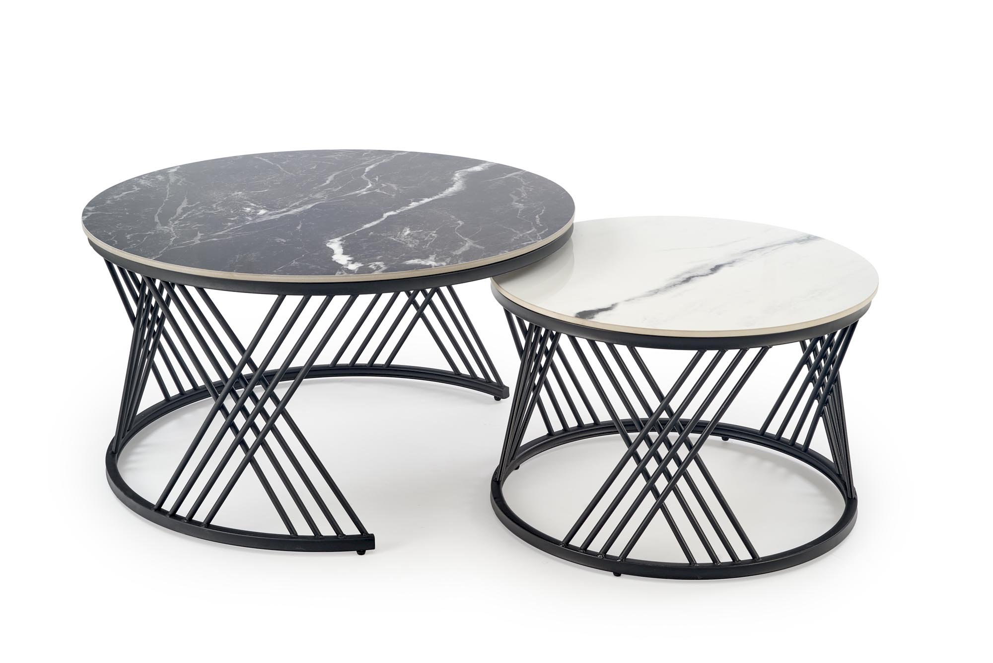 FLAMINGO zestaw 2 ław, czarny marmur / biały marmur / czarny