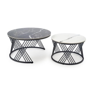 FLAMINGO zestaw 2 ław, czarny marmur / biały marmur / czarny