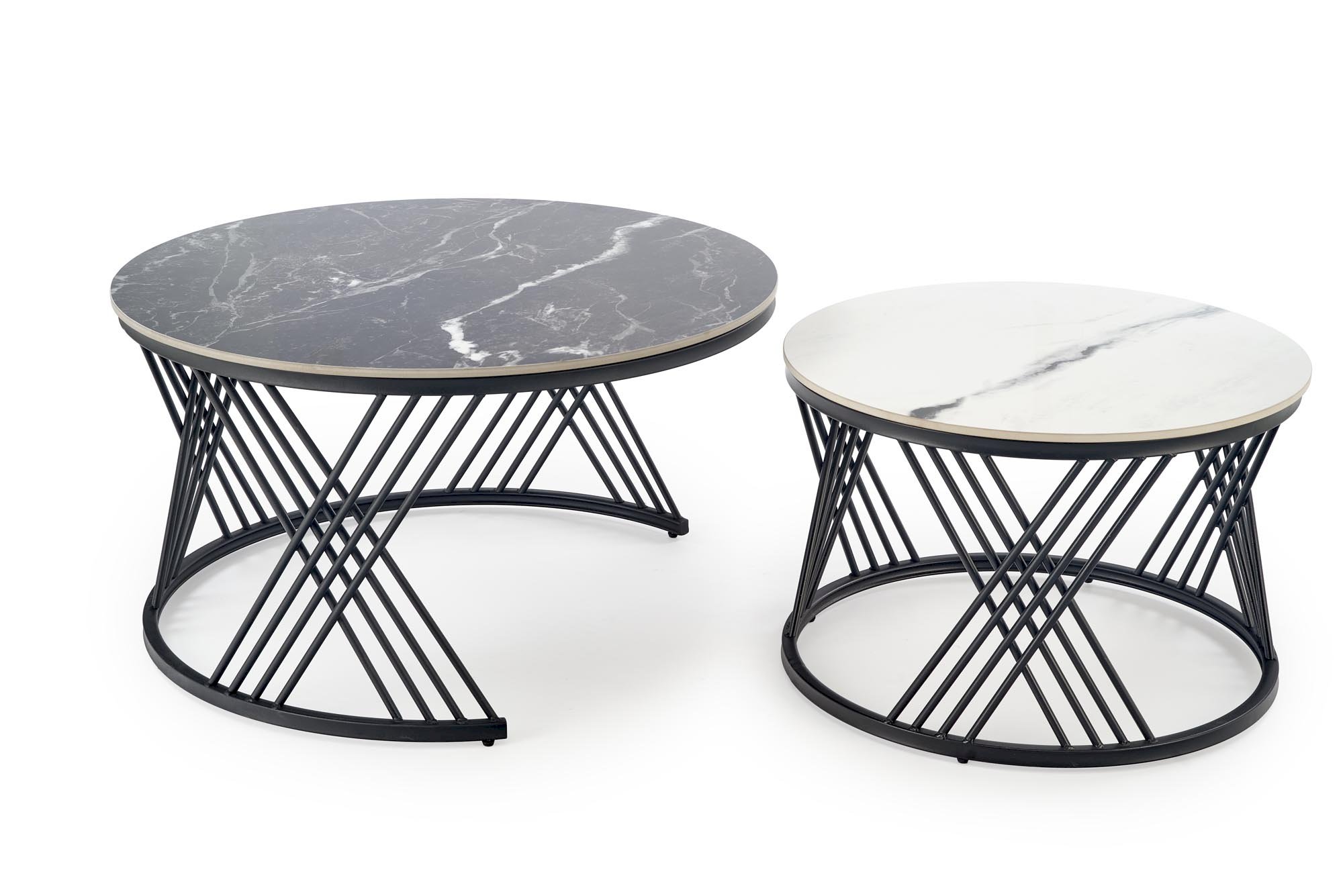 FLAMINGO zestaw 2 ław, czarny marmur / biały marmur / czarny