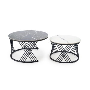 FLAMINGO zestaw 2 ław, czarny marmur / biały marmur / czarny