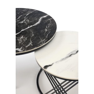 FLAMINGO zestaw 2 ław, czarny marmur / biały marmur / czarny