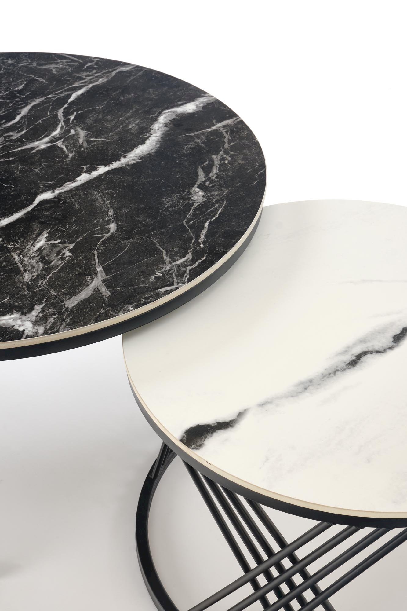 FLAMINGO zestaw 2 ław, czarny marmur / biały marmur / czarny