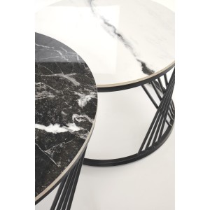 FLAMINGO zestaw 2 ław, czarny marmur / biały marmur / czarny