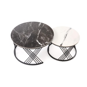FLAMINGO zestaw 2 ław, czarny marmur / biały marmur / czarny