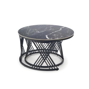 FLAMINGO zestaw 2 ław, czarny marmur / biały marmur / czarny