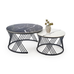 FLAMINGO zestaw 2 ław, czarny marmur / biały marmur / czarny