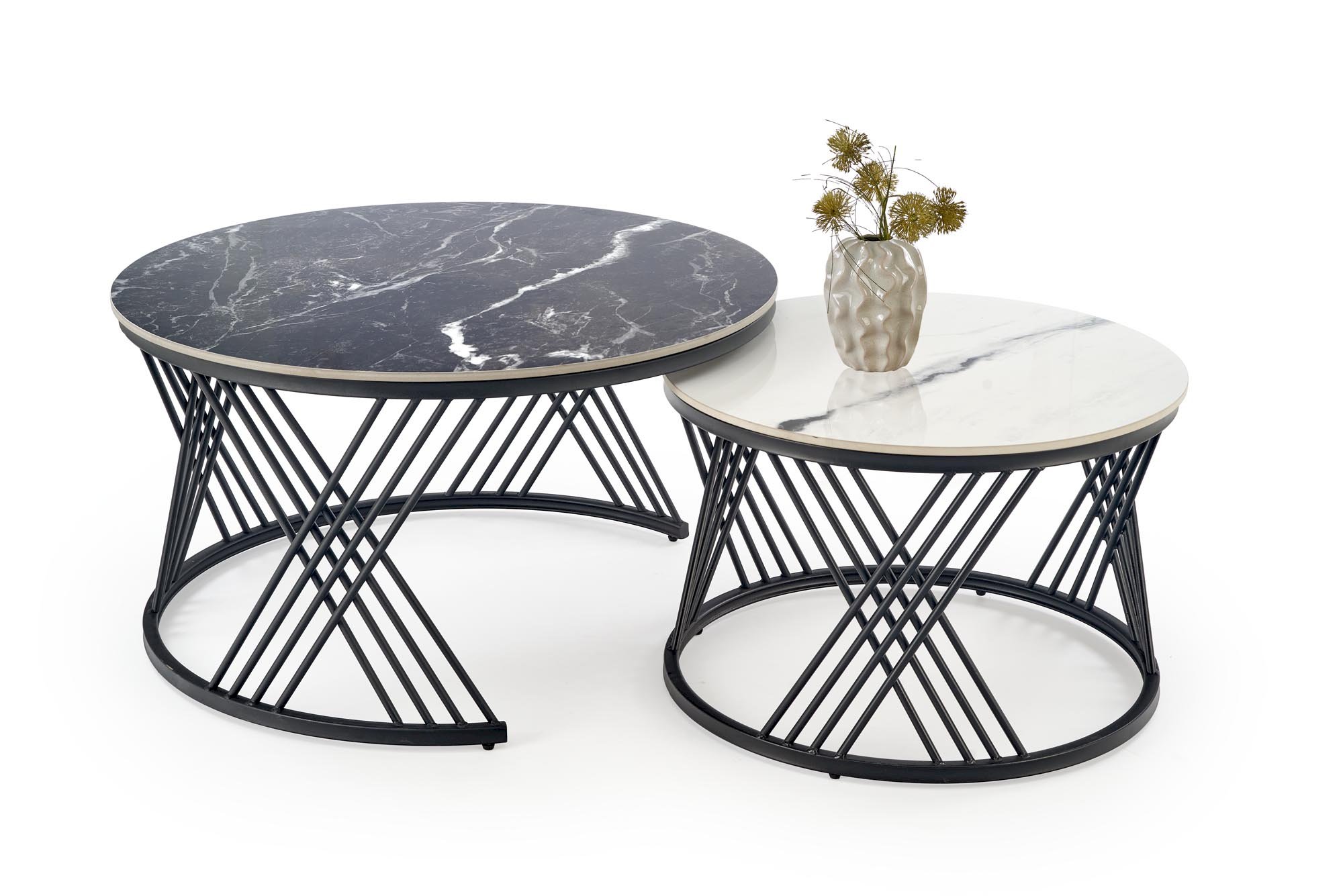 FLAMINGO zestaw 2 ław, czarny marmur / biały marmur / czarny