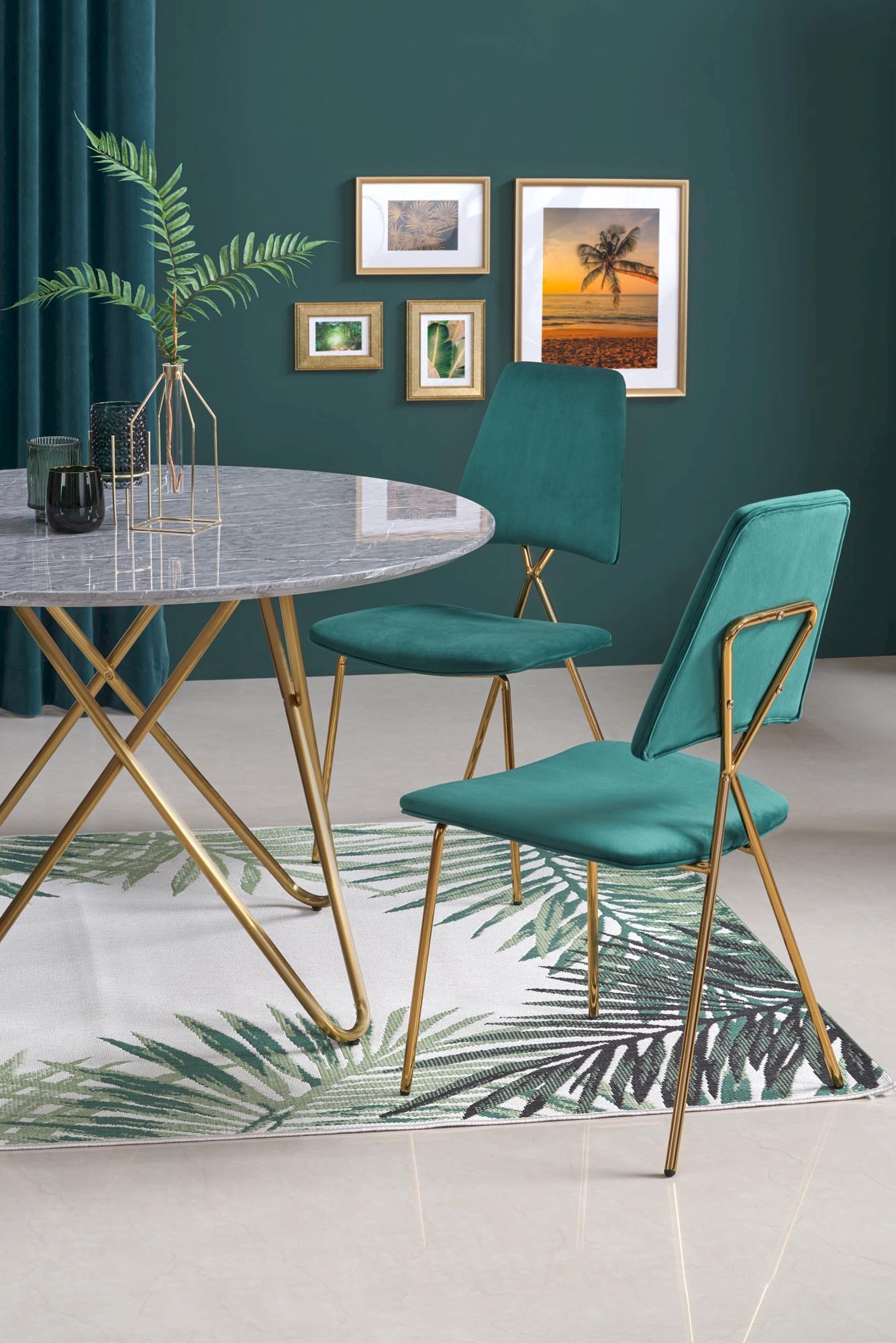 BONELLO stół, blat - popielaty marmur, nogi - złoty