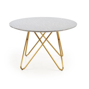 BONELLO stół, blat - popielaty marmur, nogi - złoty