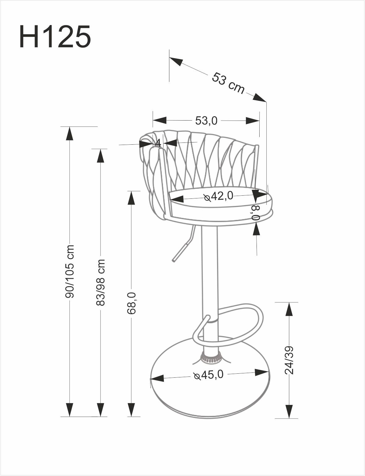H125 hoker, nogi - czarny, siedzisko - popielaty