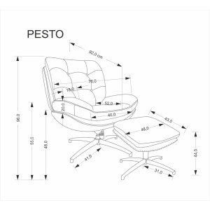 PESTO fotel z podnóżkiem / funkcja kołyski, popielaty