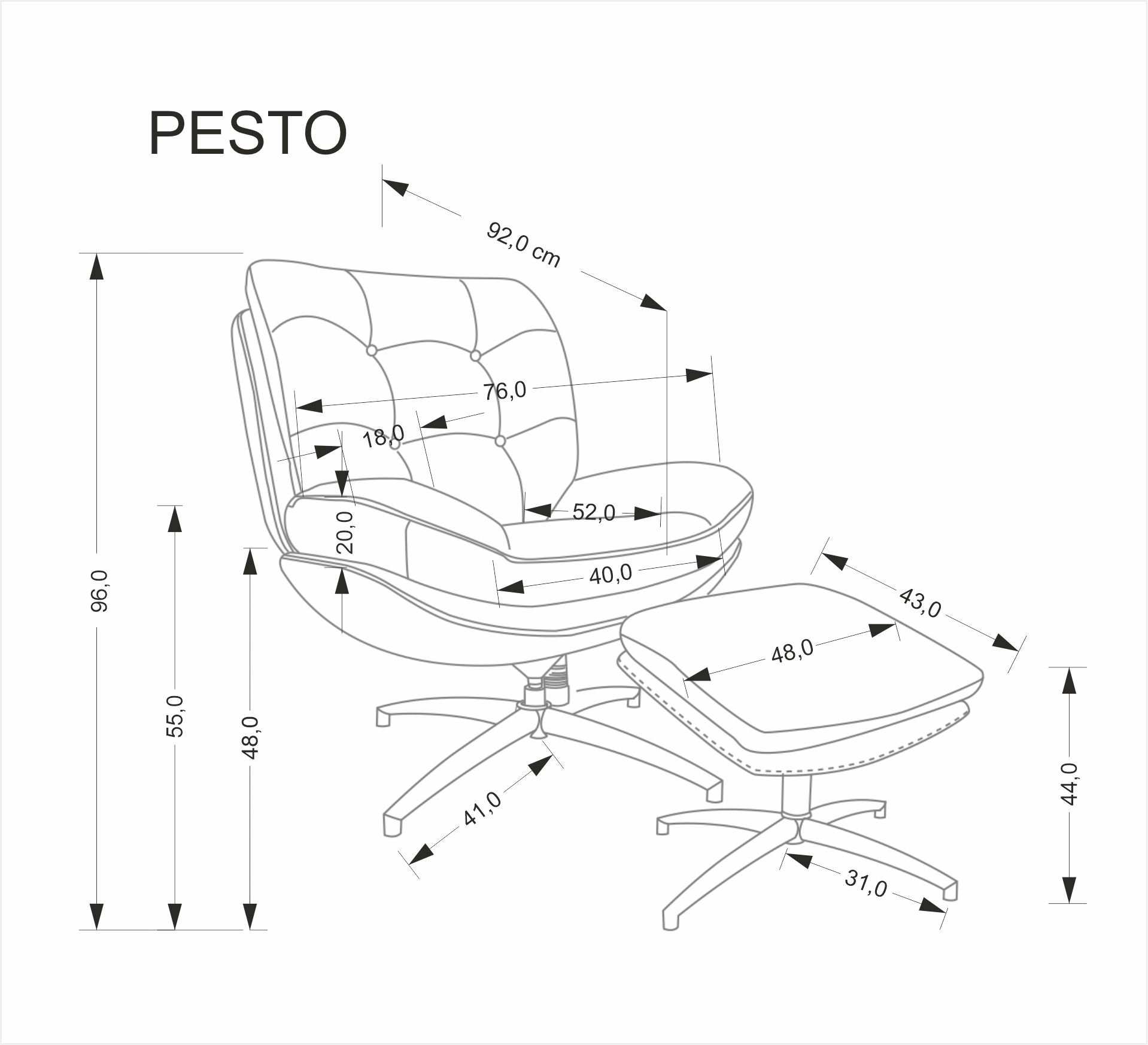 PESTO fotel z podnóżkiem / funkcja kołyski, popielaty