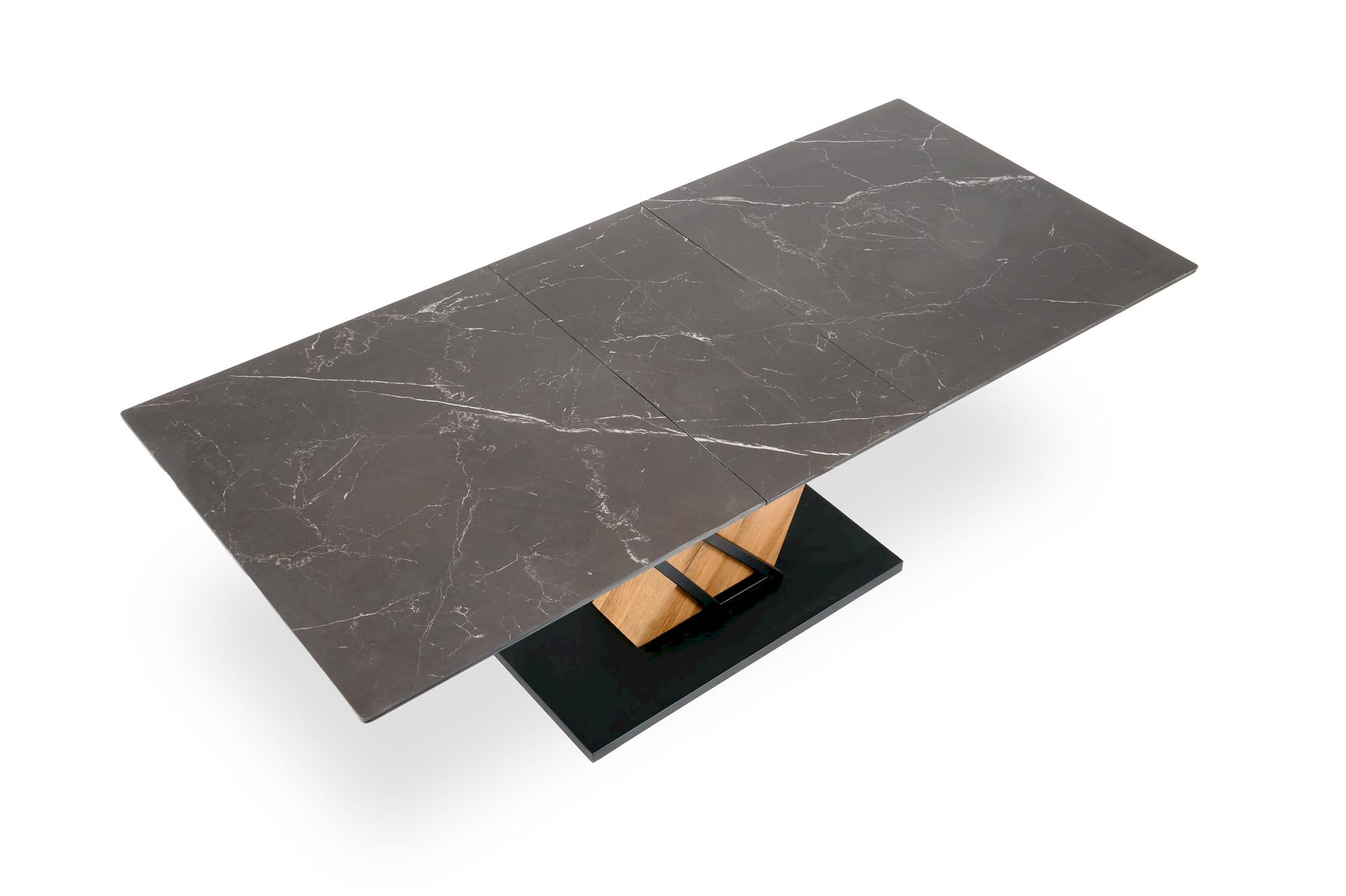 VOLANT 160 stół rozkładany, blat - czarny marmur, nogi - dąb złoty / czarny