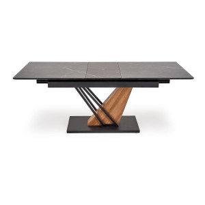 VOLANT 140 stół rozkładany, blat - czarny marmur, nogi - dąb złoty / czarny