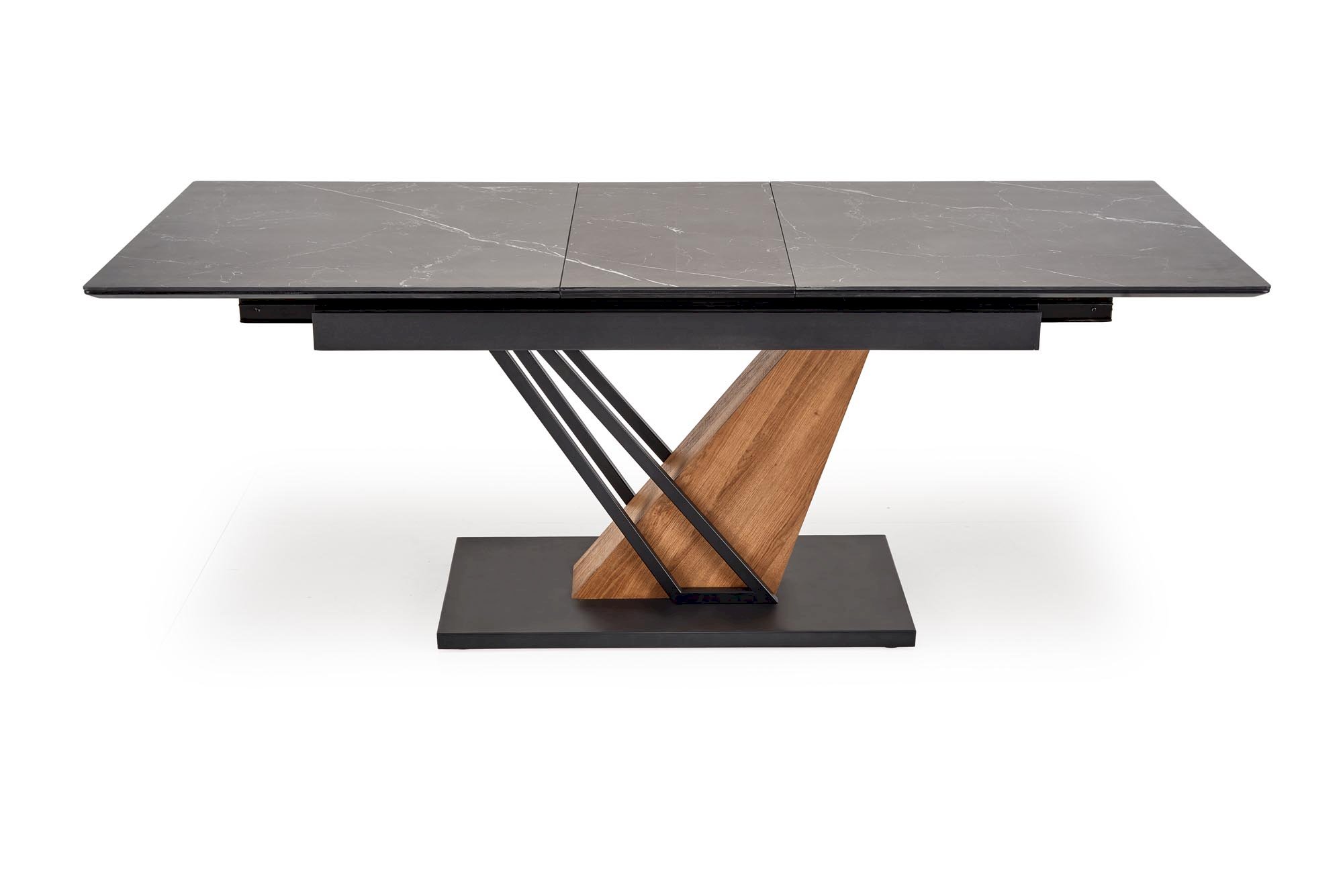 VOLANT 140 stół rozkładany, blat - czarny marmur, nogi - dąb złoty / czarny