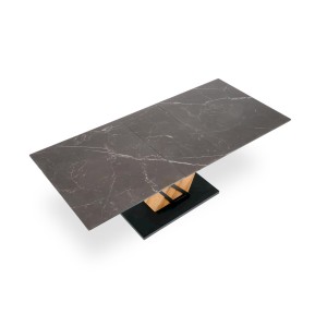 VOLANT 140 stół rozkładany, blat - czarny marmur, nogi - dąb złoty / czarny
