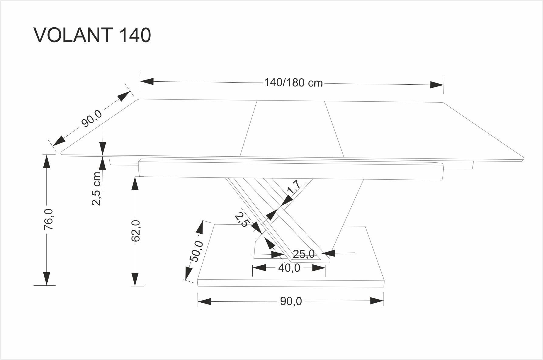 VOLANT 140 stół rozkładany, blat - czarny marmur, nogi - dąb złoty / czarny