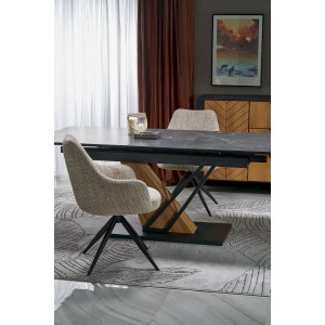 VOLANT 140 stół rozkładany, blat - czarny marmur, nogi - dąb złoty / czarny