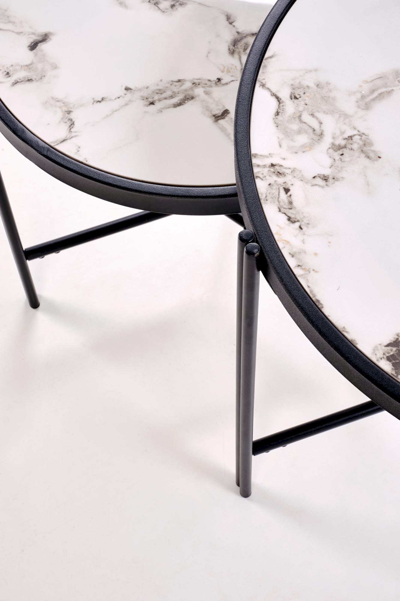 FATIMA zestaw 2 ław, biały marmur / czarny